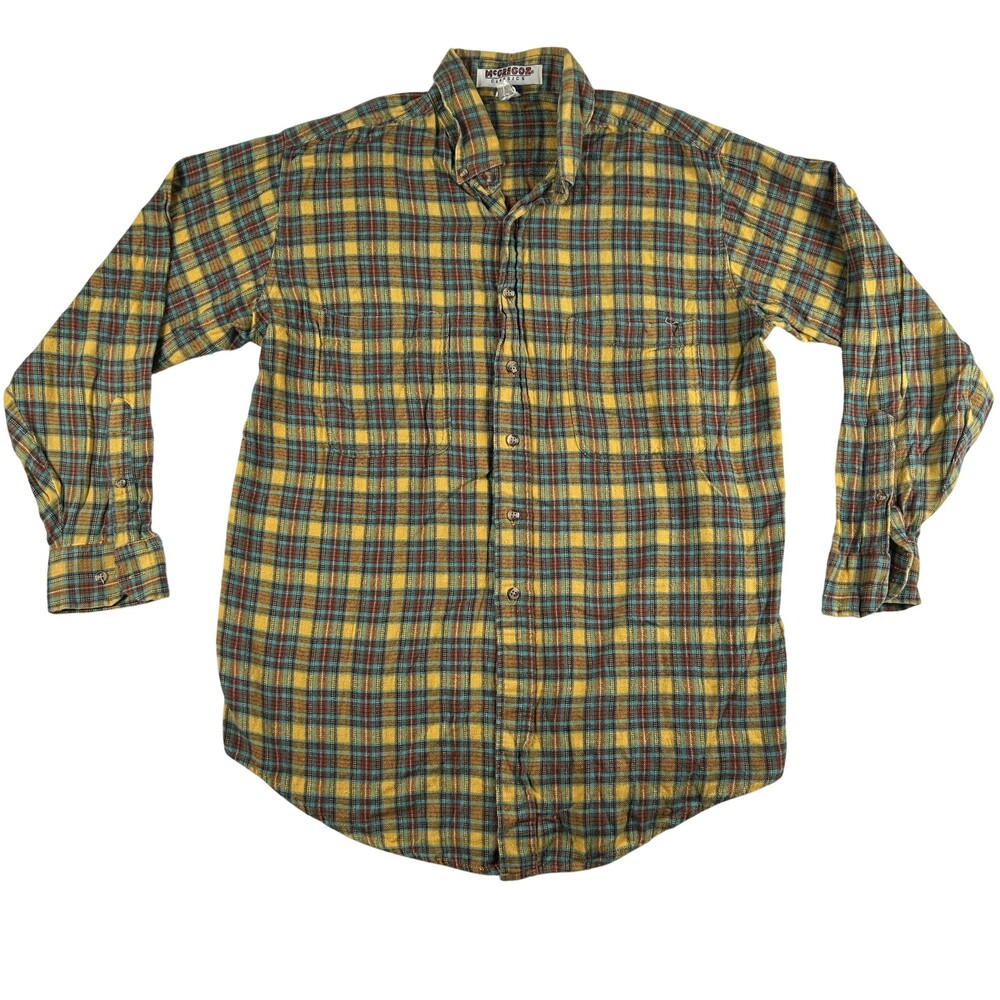 Vintage McGregor Shirt Mens Large Yellow Plaid Flannel Long Sleeve Button Up